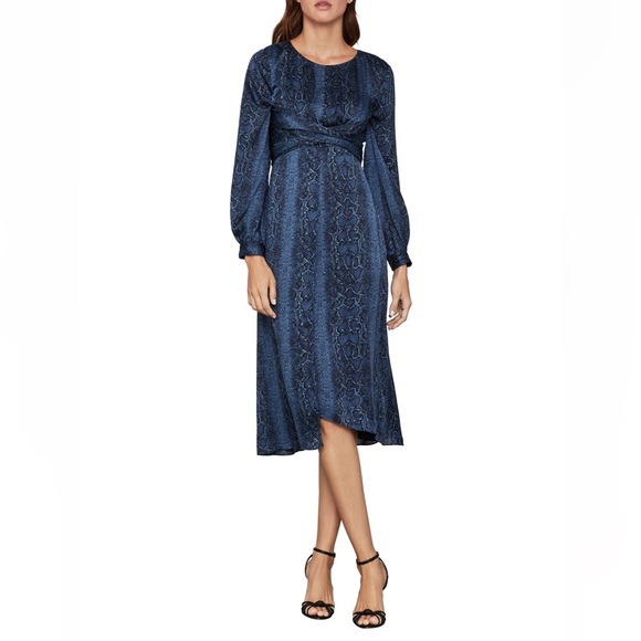 COPY - BCBGMAXAZRIA NWT Pacific Blue Snake Print Satin Midi Dress - Picture 1 of 8